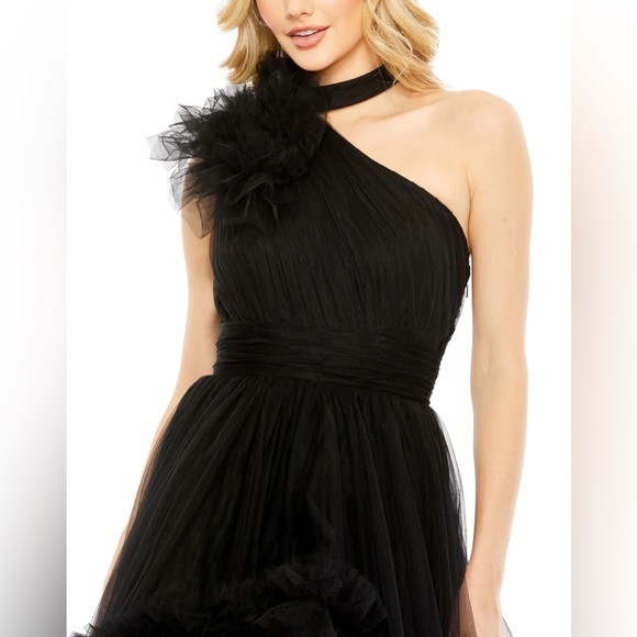 Mac Duggal 20412 Ruffled One Shoulder High Low Tulle Gown Size 4 NWT Black - Picture 2 of 13